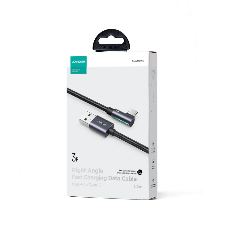 JOYROOM S-AC027A17 SmoothGame Series 3A USB-A to Type-C Right Angle Fast Charging Data Cable 1.2M-Black