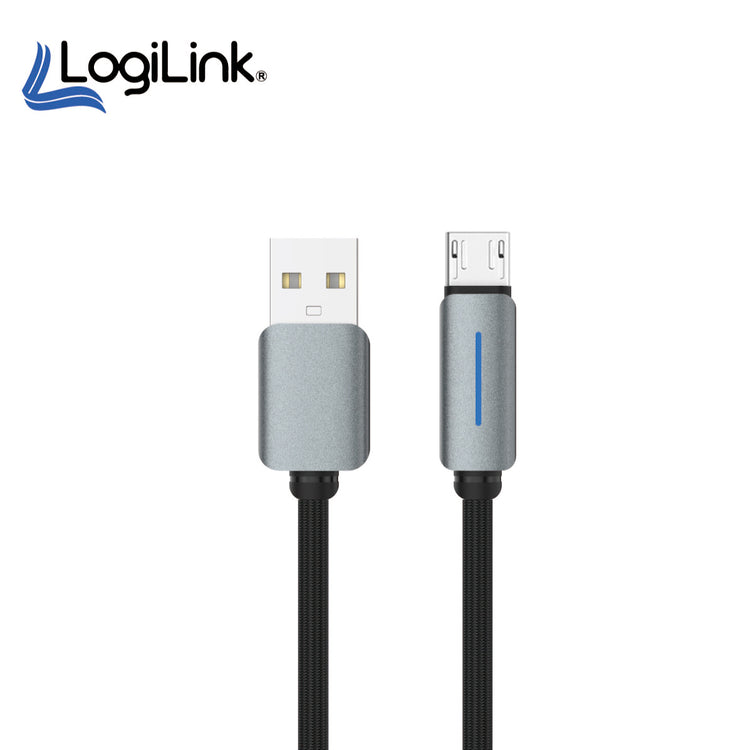 LOGILINK USB TO MICRO NYLON FAST CHARGING DATA CABLE WITH LIGHT 1M (1 YEAR WARRANTY) BLACK