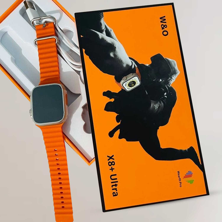 X8 PLUS ULTRA SMART WATCH SERIES 8 NFC 2.08 INCH ALWAYS-ON DISPLAY & WIRELESS CHARGING 49MM WITH WEARFIT PRO APP ORANGE