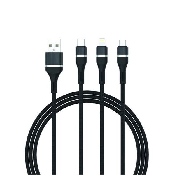 LOGILINK 3IN1 USB TO MICRO/TYPE C/IPHONE NYLON DATA CABLE 6A FAST CHARGING 1M 1 YEAR WARRANTY BLACK