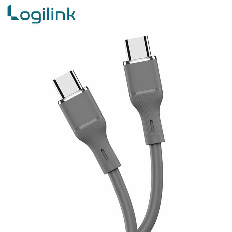 LOGILINK TYPE C TO TYPE C SILICONE FAST CHARGING DATA CABLE 1M (1 YEAR WARRANTY) GREY