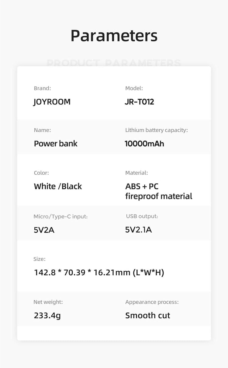 JOYROOM JR-T012 Power Bank 10000mAh Black
