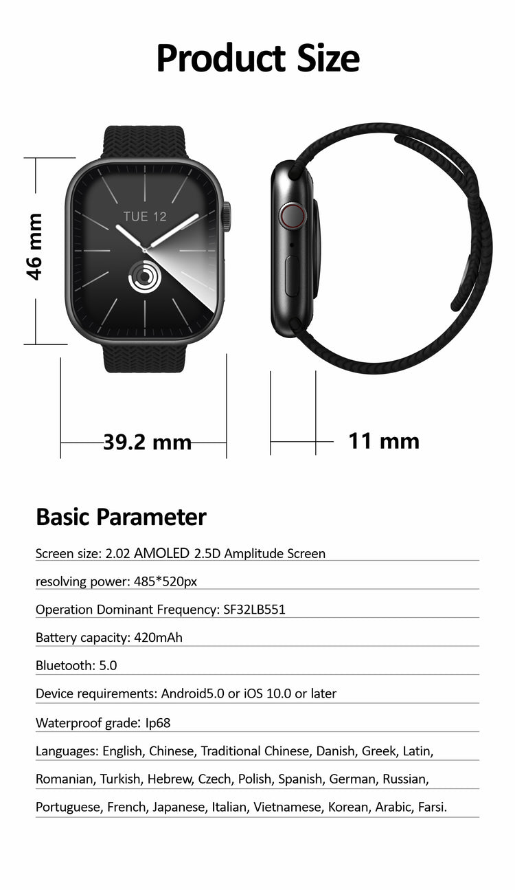 HK9 PRO+ SERIES 9 AMOLED SCREEN AI WATCH FACE SMART WATCH WITH Wearfit Pro APP BLACK