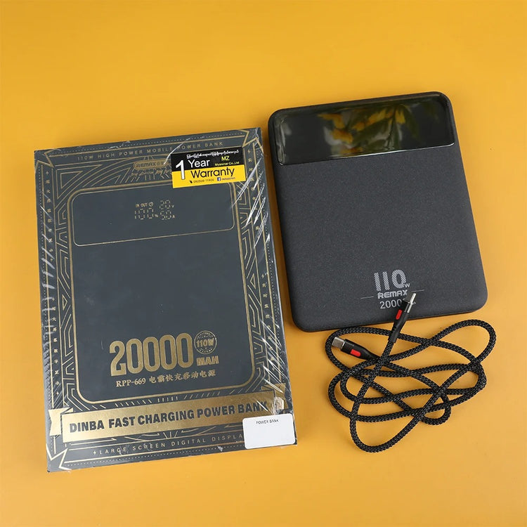 REMAX RPP-669 DINBA SERIES 110W +22.5W FOR LAPTOP AND MOBLIE FAST CHARGING POWER BANK 20000MAH