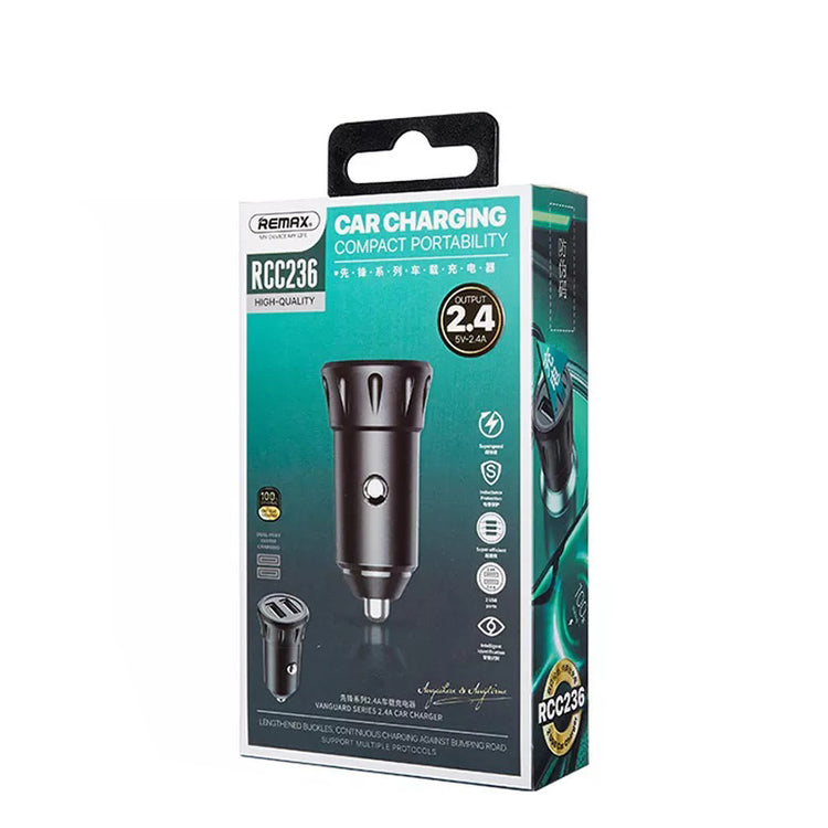 Remax Car Charger Vanguard Series 2usb 2.4a Black Moq:92 (Rcc236)