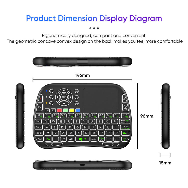 M9 BLUETOOTH MINI WIRELESS KEYBOARD 7 BACKLIT 2.4G AIR MOUSE REMOTE TOUCHPAD