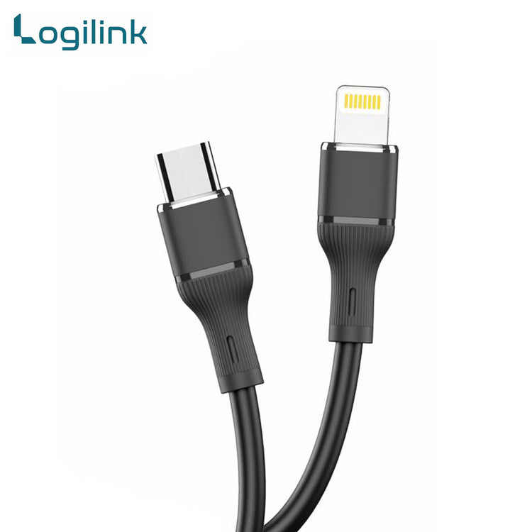 LOGILINK TYPE C TO LIGHTNING SILICONE FAST CHARGING DATA CABLE 1M (1 YEAR WARRANTY) BLACK