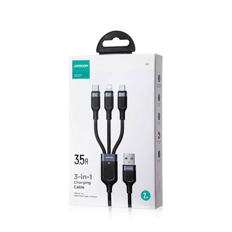JOYROOM S-1T3018A18 Multi-Use 3.5A USB-A to Lightning+Type-C+Micro 3-in-1 Data Cable1 2m-Black