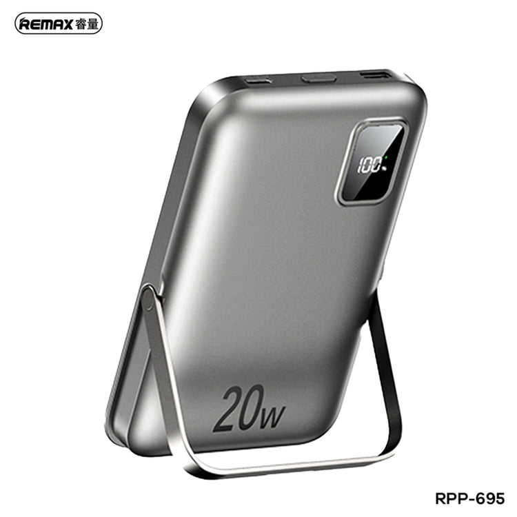 REMAX RPP-695 3 IN 1 (15W M/W) 22.5W + PD 20W POWER BANK WITH FOLDABLE STAND GREY