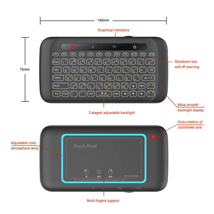 H20 UNIVERSAL MINI BACKLIGHT TOUCHPAD WIRELESS KEYBOARD AIR MOUSE CONTROLLER
