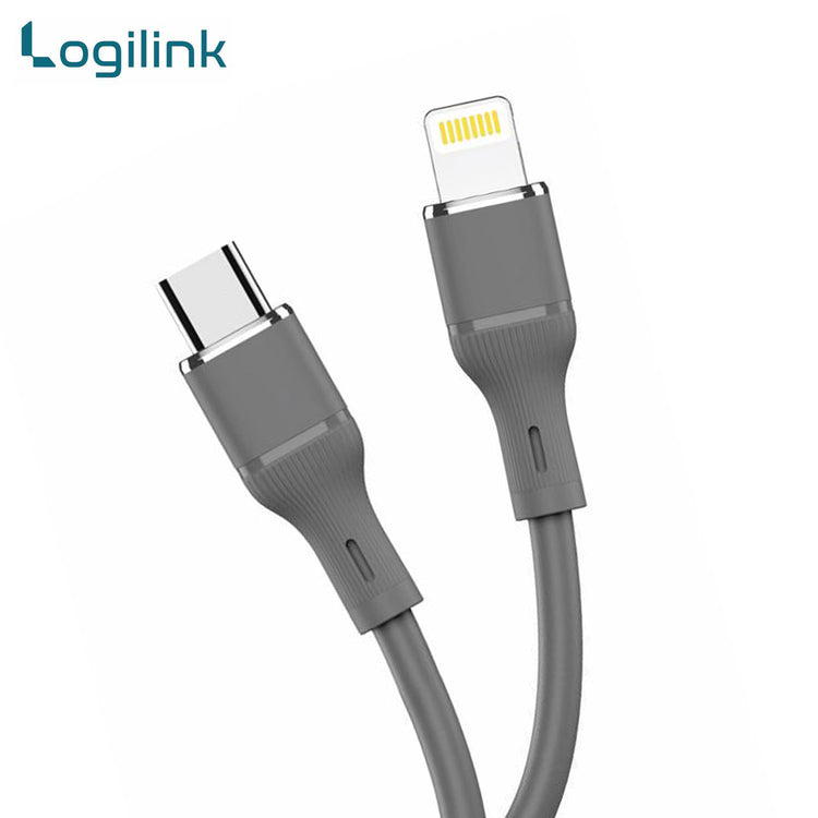 LOGILINK TYPE C TO LIGHTNING SILICONE FAST CHARGING DATA CABLE 1M (1 YEAR WARRANTY) GREY