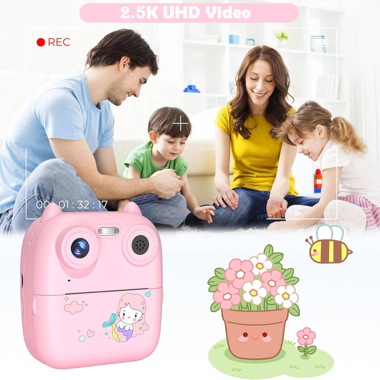 D8S CHILDRENS TIME FRONT/BACK REAR HD DIGITAL THERMAL PRINT CAMERA 1080P 48MP PINK