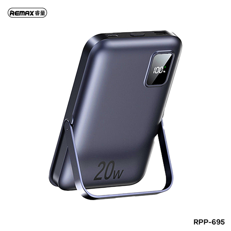 REMAX RPP-695 3 IN 1 (15W M/W) 22.5W + PD 20W POWER BANK WITH FOLDABLE STAND BLUE