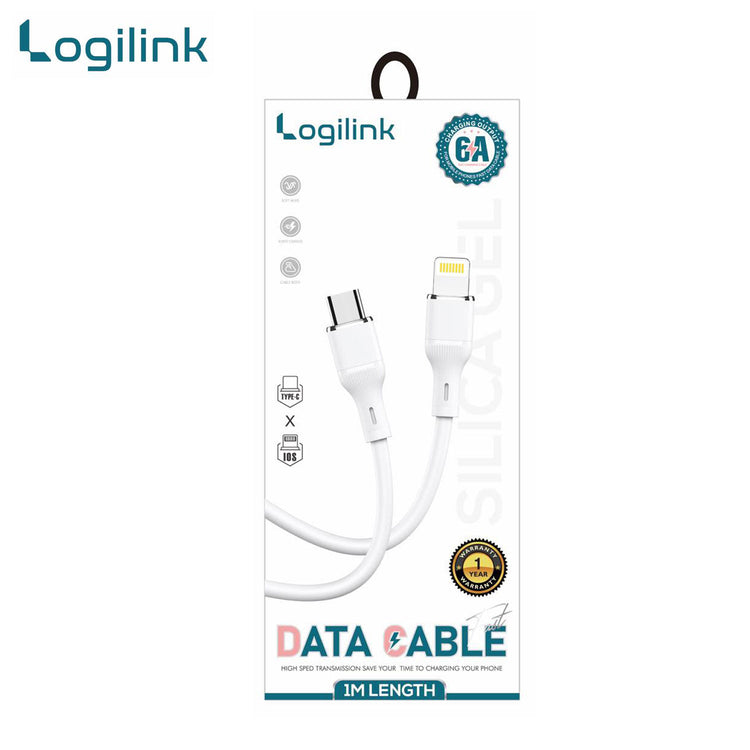 LOGILINK TYPE C TO LIGHTNING SILICONE FAST CHARGING DATA CABLE 1M (1 YEAR WARRANTY) WHITE