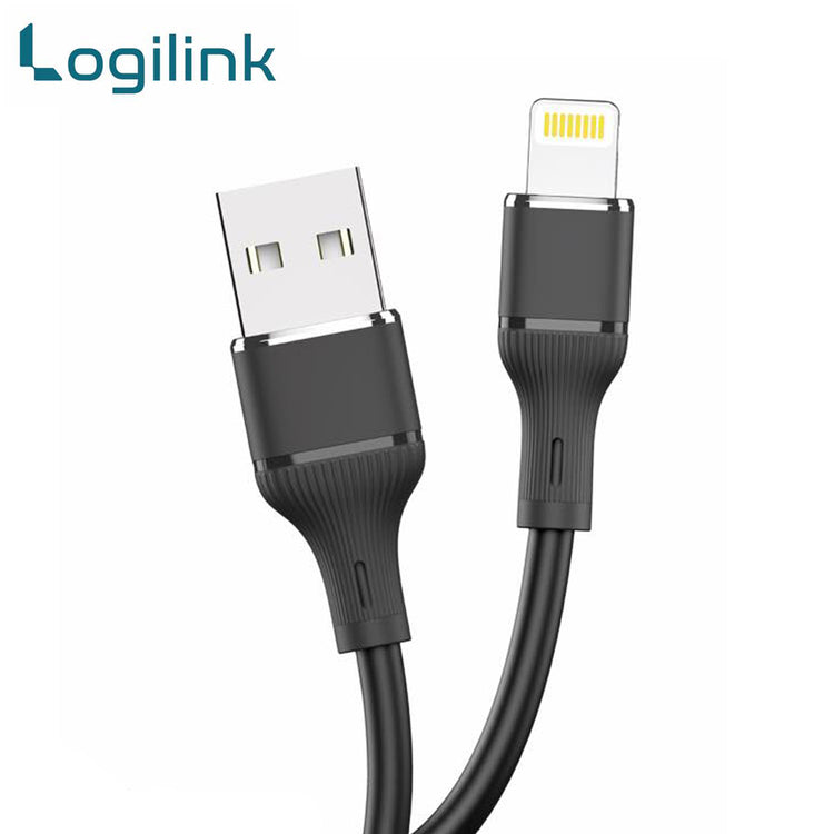 LOGILINK USB TO LIGHTNING SILICONE FAST CHARGING DATA CABLE 1M (1 YEAR WARRANTY) BLACK