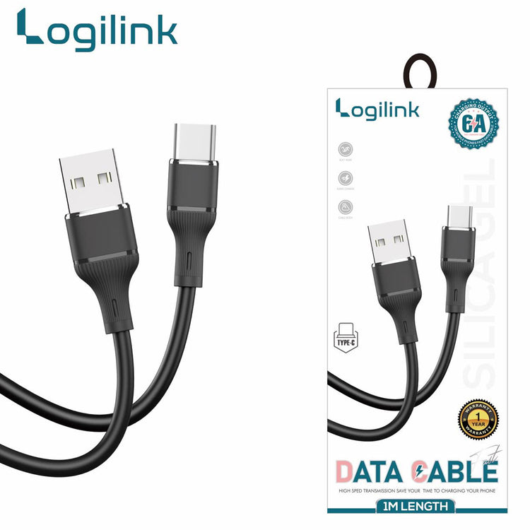 LOGILINK USB TO MICRO SILICONE FAST CHARGING DATA CABLE 1M (1 YEAR WARRANTY) BLACK