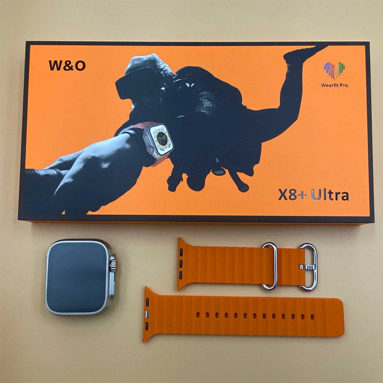X8 PLUS ULTRA SMART WATCH SERIES 8 NFC 2.08 INCH ALWAYS-ON DISPLAY & WIRELESS CHARGING 49MM WITH WEARFIT PRO APP ORANGE