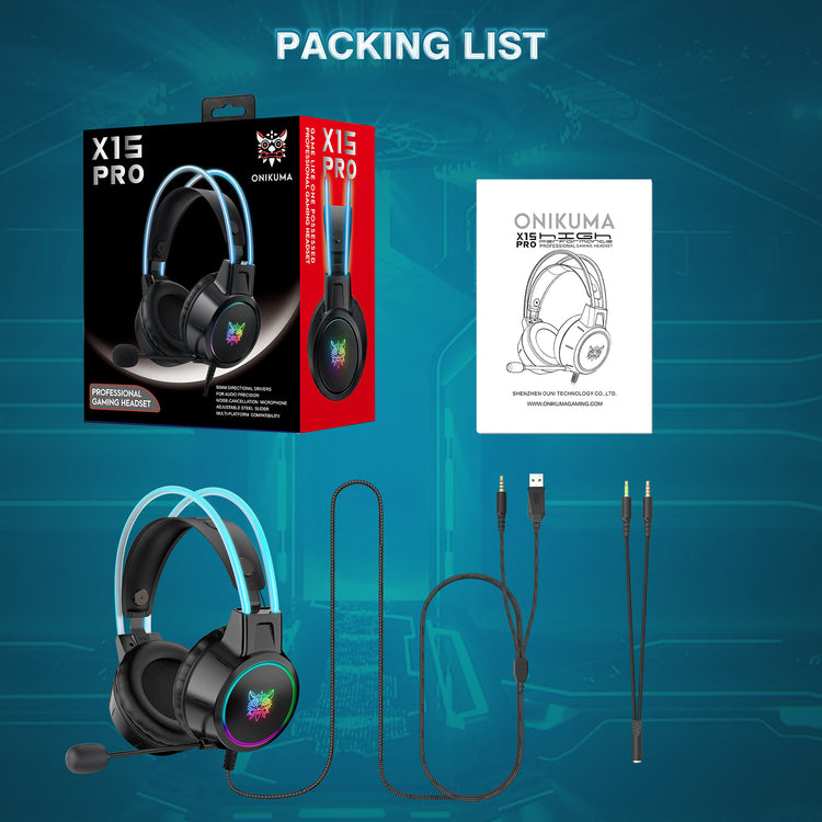 ONIKUMA-X15 PRO RGB HEAD BEAM WITH MIC, 3.5MM WIRED EARPHONES, DURABLE STEREO SURROUND, RGB GAMING HEADSET