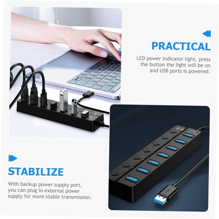 7-PORT EXPANDER USB 3.0 HUB with INDEPENDENT SWITCH PLUG PLAY