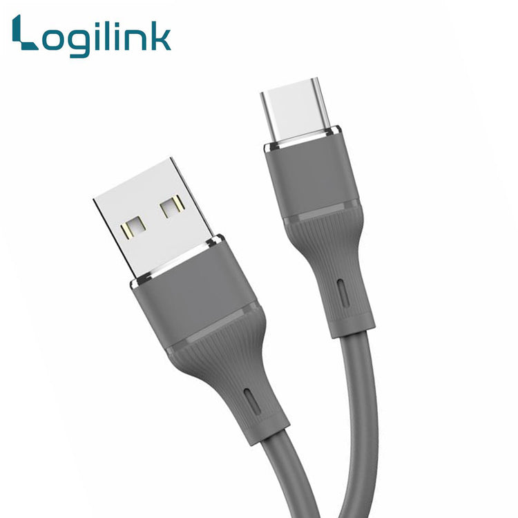 LOGILINK USB TO TYPE C SILICONE FAST CHARGING DATA CABLE 1M (1 YEAR WARRANTY) GREY