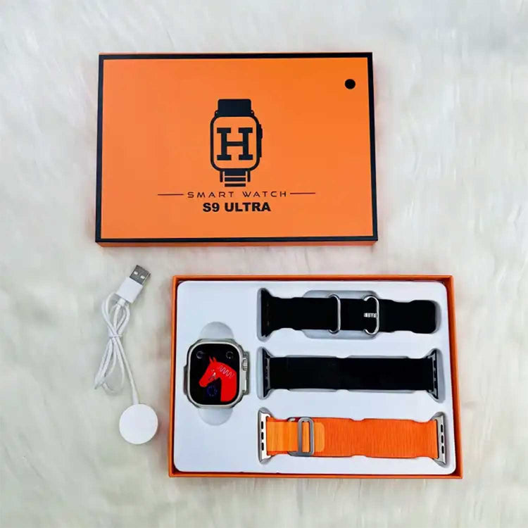 S9 ULTRA 49MM (3 STRAPS) SMART WATCH SERIES 9 WITH Metal Milanese Strap BLUETOOTH VOICE CALL 2.2 INCH HD SCREEN WITH FITPRO APP BLACK