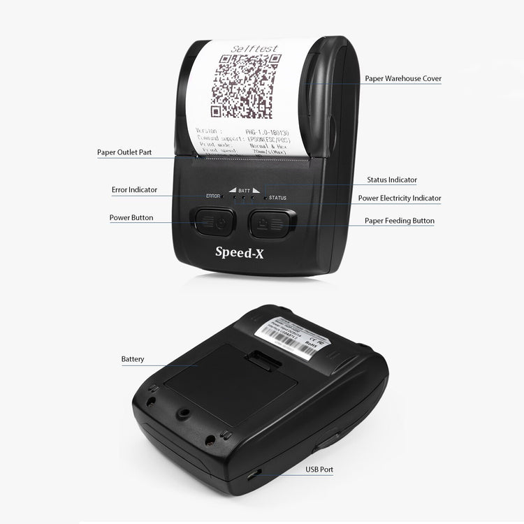 Speed-x BT500M MINI PORTABLE BLUETOOTH+USB PRINTER 58MM