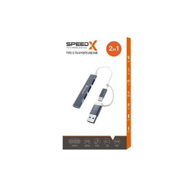 SPEEDX SP-UTC41 2IN1 4 PORT USB HUB 3.0