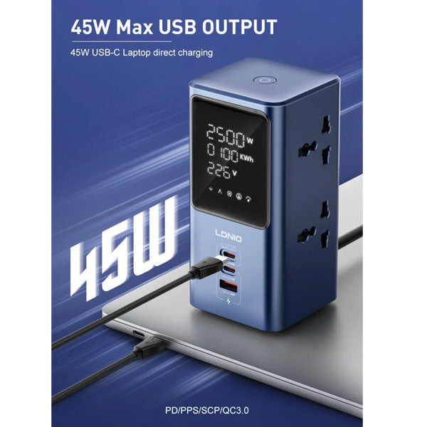LDNIO SC2 7-IN-1 POWER EXTENSION WITH FAST CHARGING 4 SOCKETS 2 USB-C + 1 USB-A