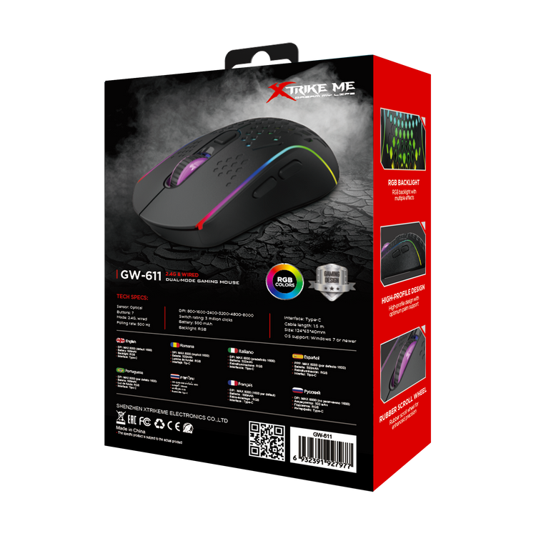XTRITKE ME GW-611 (7 Buttons) RGB Wireless Gaming Mouse