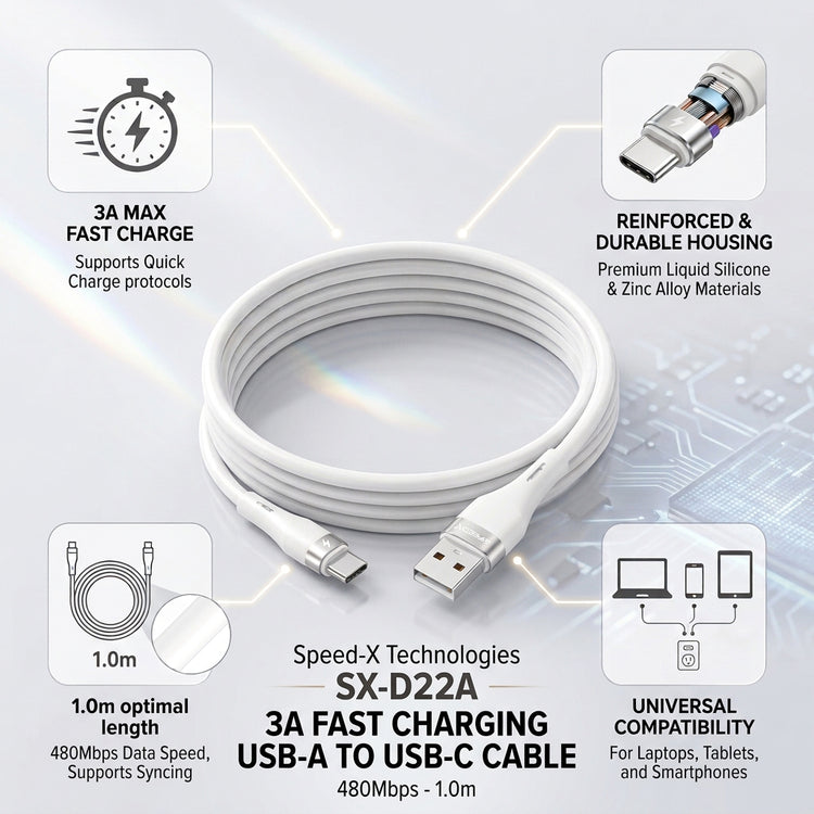 SPEED-X SX-D22A 3A USB-A TO TYPE-C FAST CHARGING CABLE 1M