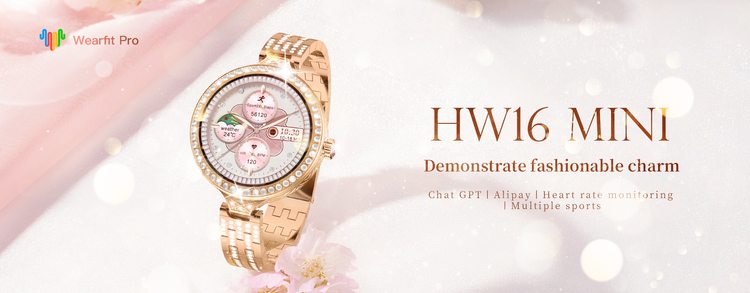 HW16 MINI LUXURY WOMEN ROSE GOLD SMART WATCH 1.35 INCH BT CALL WITH WEARFIT PRO APP