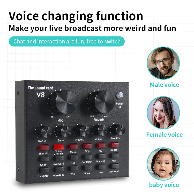 V8 Bm-800 Podcast Mic Set With Live Sound Card,Condenser Microphone With Rechargeable 12 Kinds Of Auxiliary Background For Karaoke Singing, Youtube Recording Mic