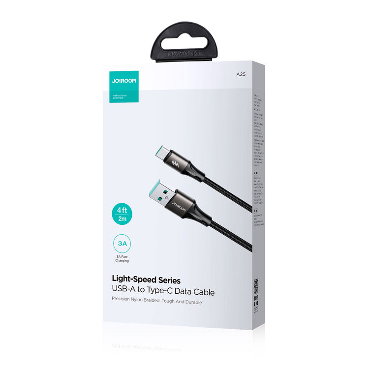 JOYROOM S-A25 LIGHT-SPEED SERIES 3A FAST CHARGING DATA CABLE (USB-A TO TYPE-C) 2M-BLACK