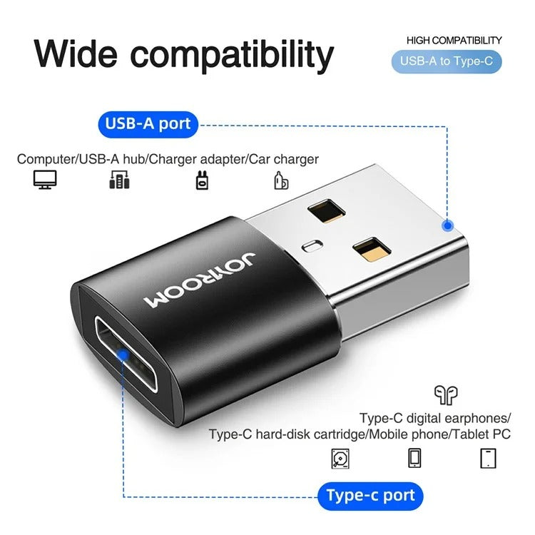 JOYROOM S-H152 USB MALE TO TYPE-C FEMALE ADAPTER 2PCS BLACK