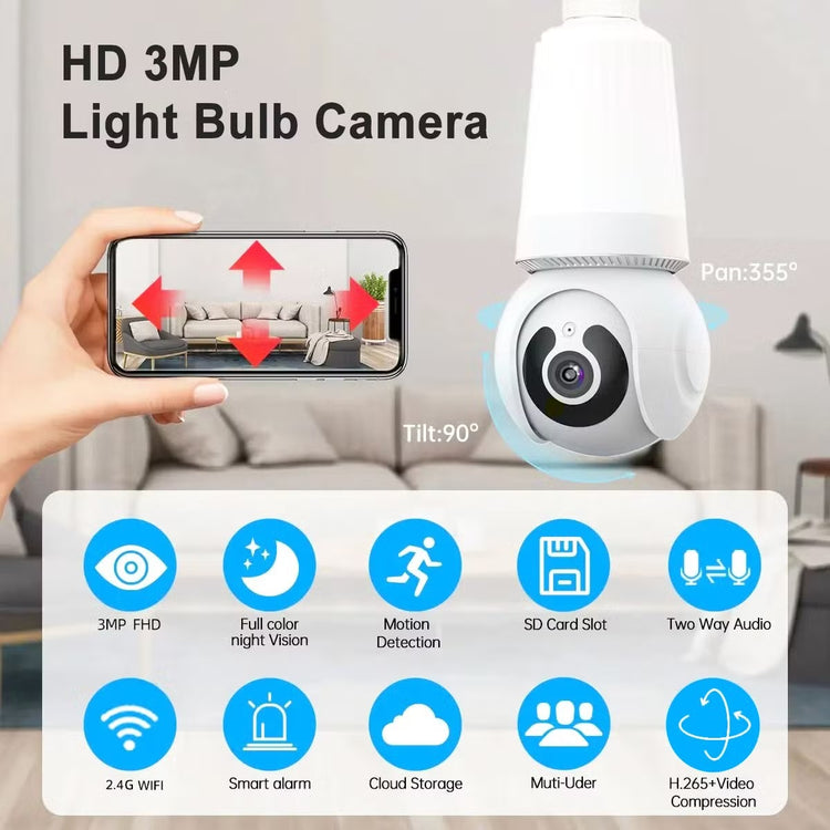 SPEED-X SPE27-LED8 BULB CAMERA WIFI PANORAMIC NIGHT VISION WITH V380 PRO APP