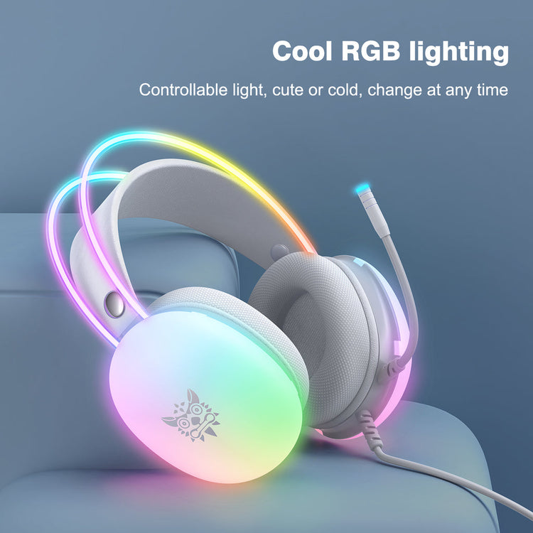 ONIKUMA-X25 PRO RGB HEAD BEAM WITH MIC 3.5MM DURABLE STEREO SURROUND GAMING HEADSET WHITE