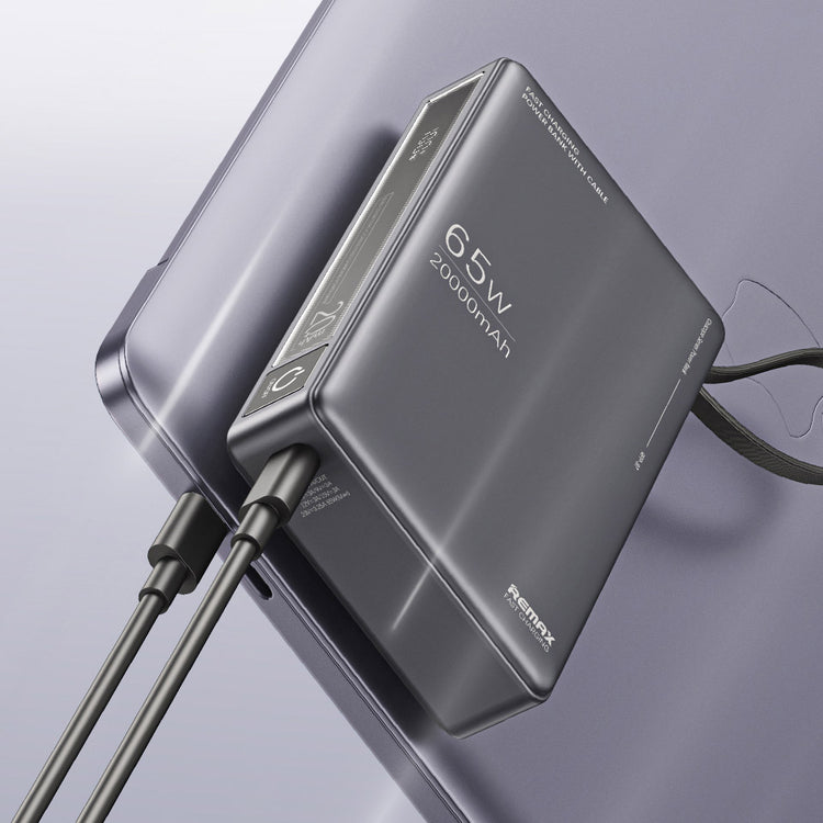 REMAX RPP-87 WINGLE SERIES 65W+22.5W LAPTOP AND MOBLIE FAST CHARGING POWER BANK 20000 MAH GRAY
