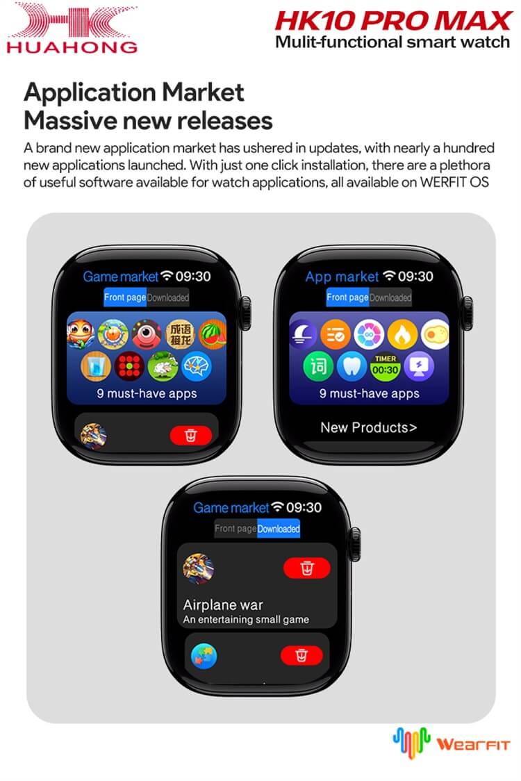 HK10 PRO MAX SMARTWATCH 2.02 INCHES LARGE SCREEN 3D VISUAL ACTION MASSIVE COLORS 2 STRAPS BLACK