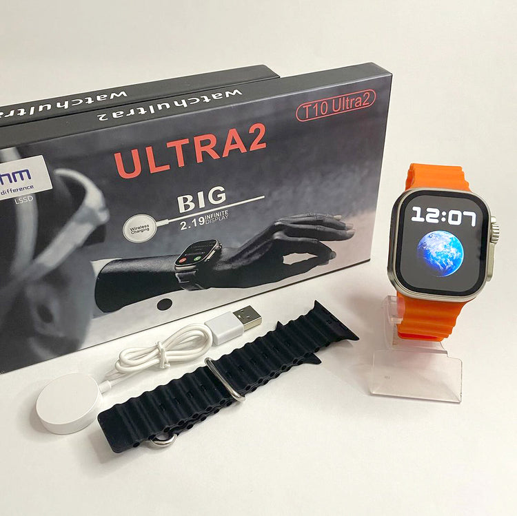 T10 ULTRA 2 SMART WATCHES 2.19 INCH 49MM STRAPS BT CALL WITH HIWATCHPRO APP (ORANGE)