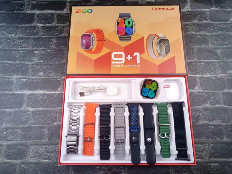9+1 Z60 ULTRA-2 BIG IPS DISPLAY 49MM 8 STRAP+SCREEN PROTECTOR BT CALLING SMARTWATCH ALWAYS ON DISPLAY WITH FITPRO APP SILVER