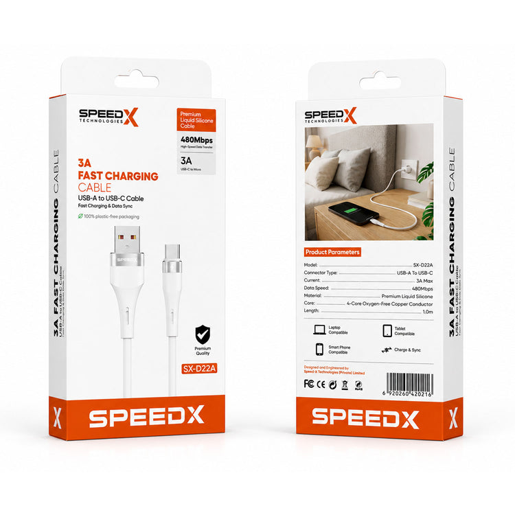 SPEED-X SX-D22A 3A USB-A TO TYPE-C FAST CHARGING CABLE 1M