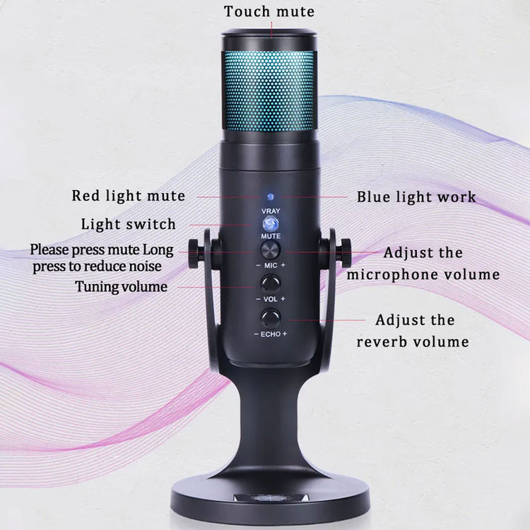 Jmary Mc-pw9 RGB Professional Usb Microphone For Podcasting With Noise Reduction