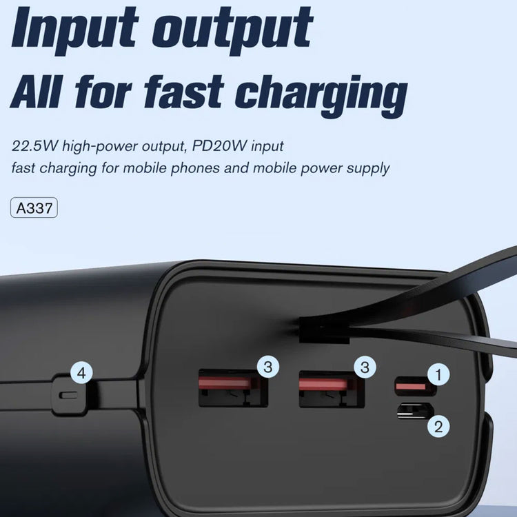 ASPOR A337 22.5W PD 30000MAH FAST CHARGE POWER BANK LCD DISPLAY BLACK