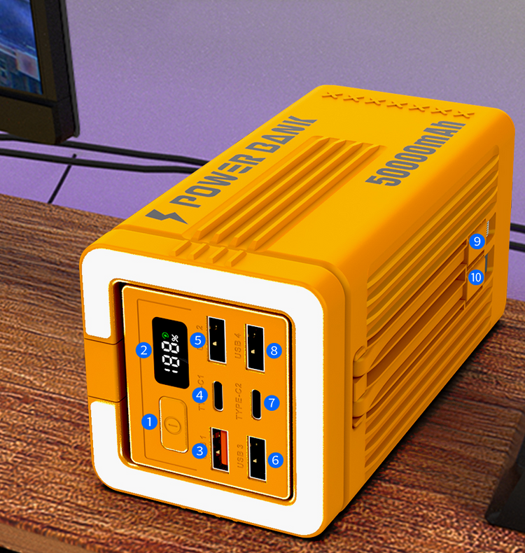 FAXITE Y50 50000MAH 22.5W FAST CHARGING PORTABLE POWER BANK WITH LED LIGHT YELLOW