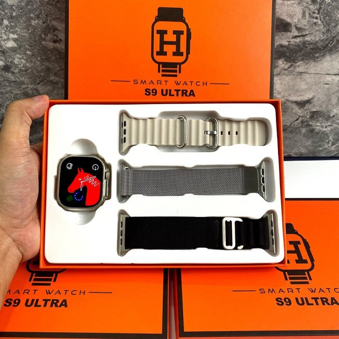 S9 ULTRA 49MM (3 STRAPS) SMART WATCH SERIES 9 WITH Metal Milanese Strap BLUETOOTH VOICE CALL 2.2 INCH HD SCREEN WITH FITPRO APP SILVER