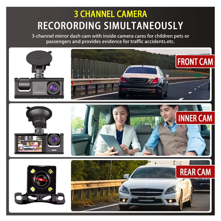 Y16 3 Channel Dash Cam Hd 1080p
