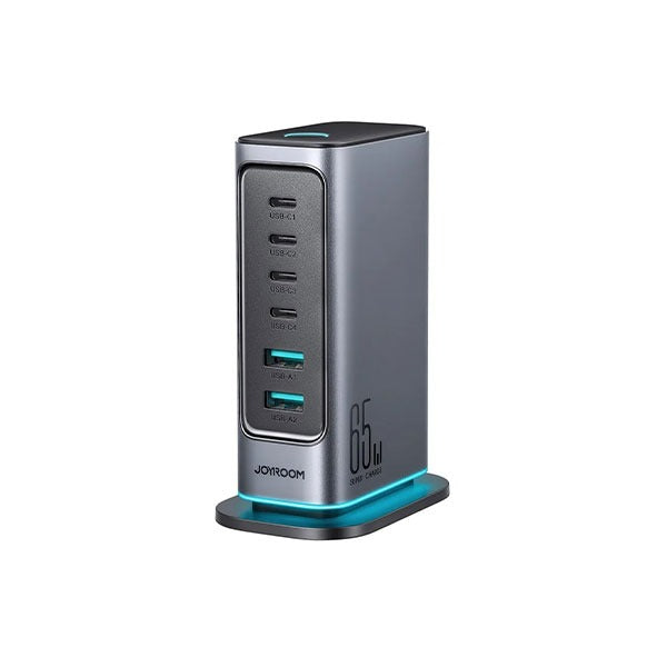 Joyroom Tcm02 65w 6 Port Eu Plug Usb Desktop Charger Gan Fast Charging Station Hub