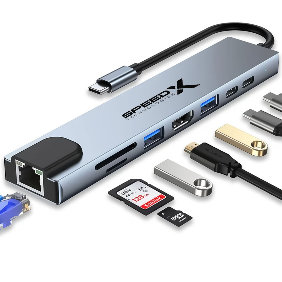 Speedx (sp-tc801) 8 In 1 Multi-port Type C 4k Hdmi Usb 3.0 Converter Good  Ic Big Packing