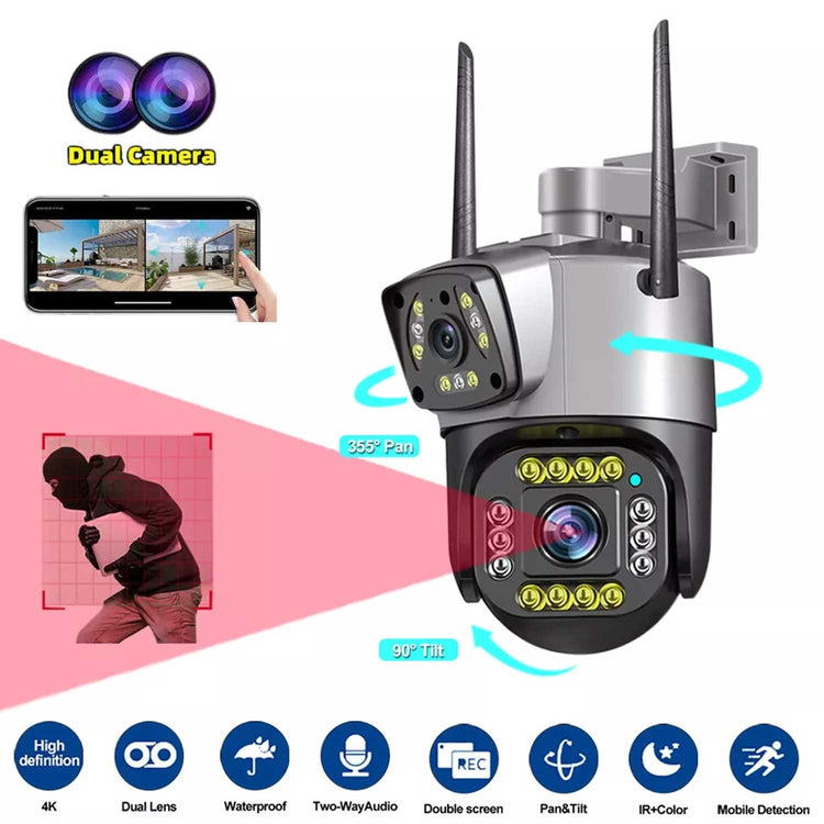 SPEED-X PTZ (SPZ-702) 2 CAMERA LENS WIFI OUTDOOR 4MP COLOR NIGHT VISION WITH V380 PRO APP
