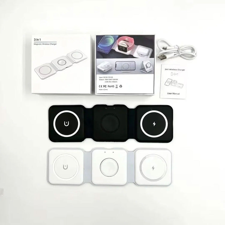 3 IN 1 15W FAST WIRELESS MAGNETIC CHARGING PAD FOR IPHONE, AIRPODS, SMARTWATCH
